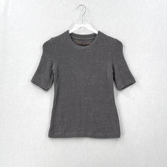 ENZA COSTA Terry Knit Half Sleeve Sweater Top Womens Small Gray Crew Neck NEW - Picture 1 of 12